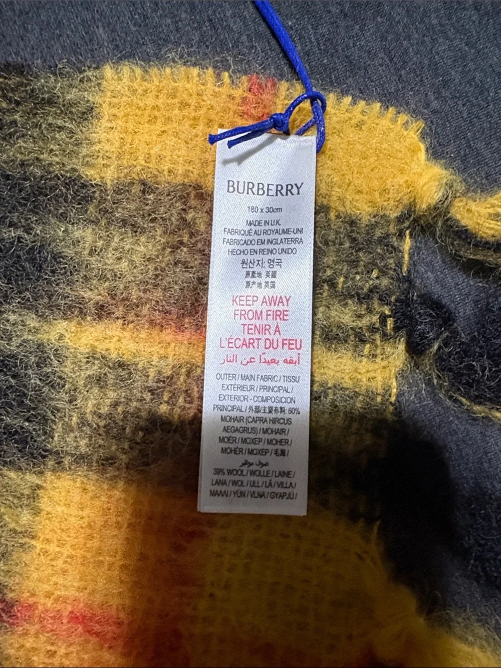 BNWT Burberry Mohair/Wool Yellow Black Plaid Scarf